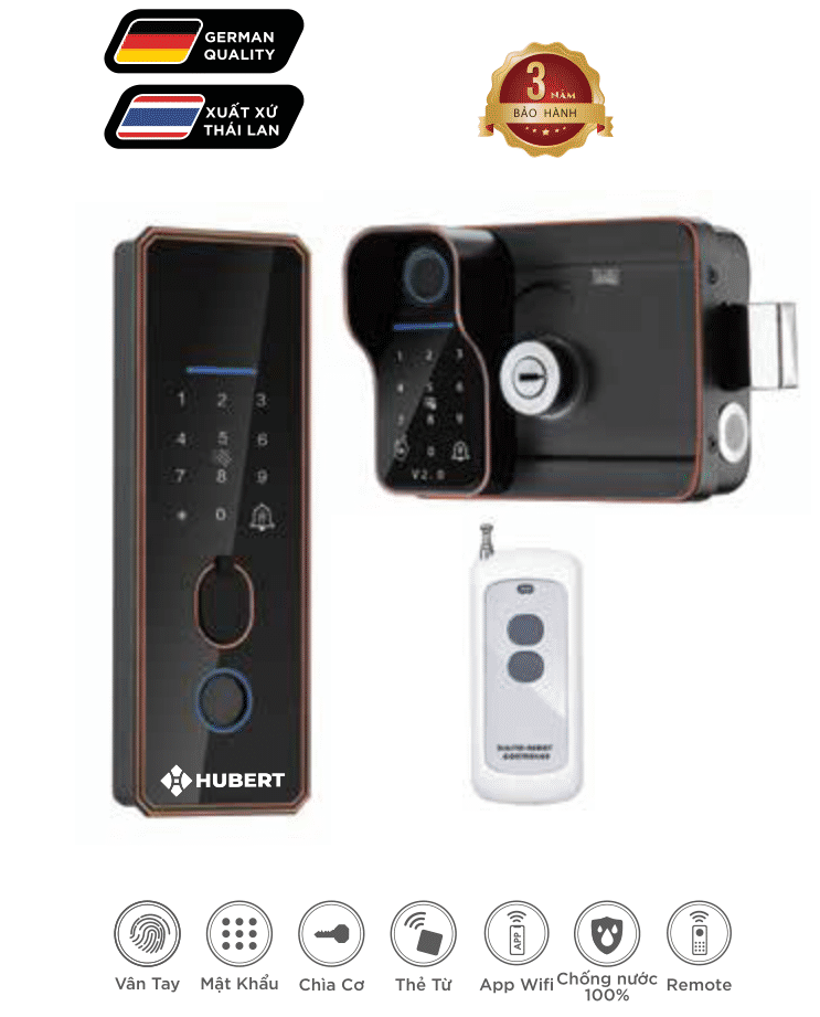 Khóa cổng Hubert HB CC79 Black kết nối app