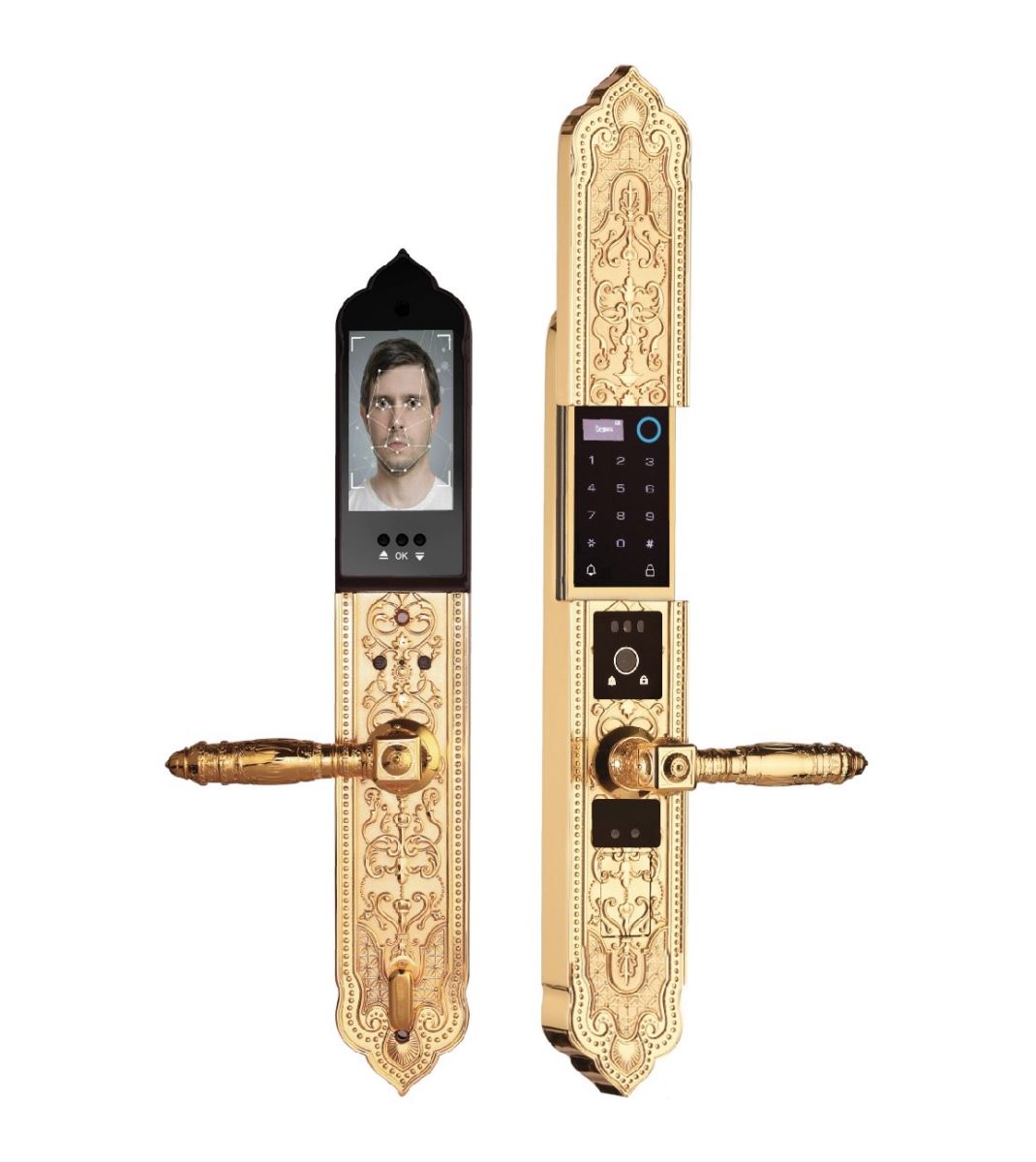 Khóa tân cổ điển Demax EL9862 Gold Face ID, App wifi