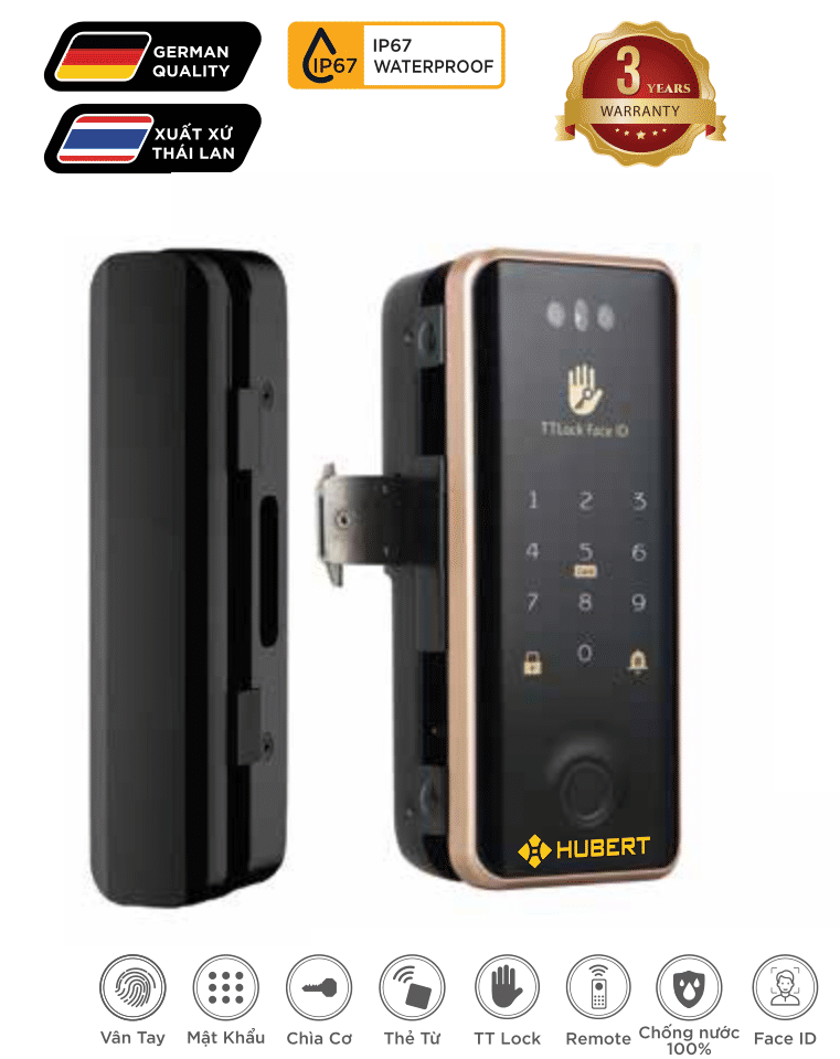 Khóa cửa kính Hubert HB CK79F Black App wifi