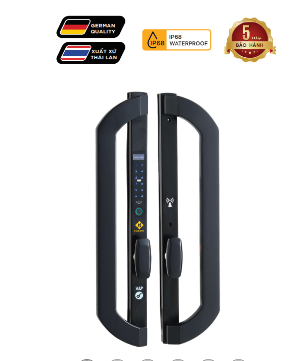 Khóa cửa nhôm Hubert HB CNI8 EU Black kết nối app