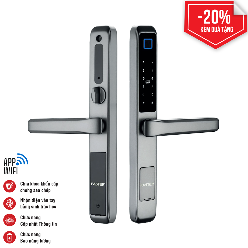 Khóa cửa nhôm Faster FS6800 Grey kết nối app