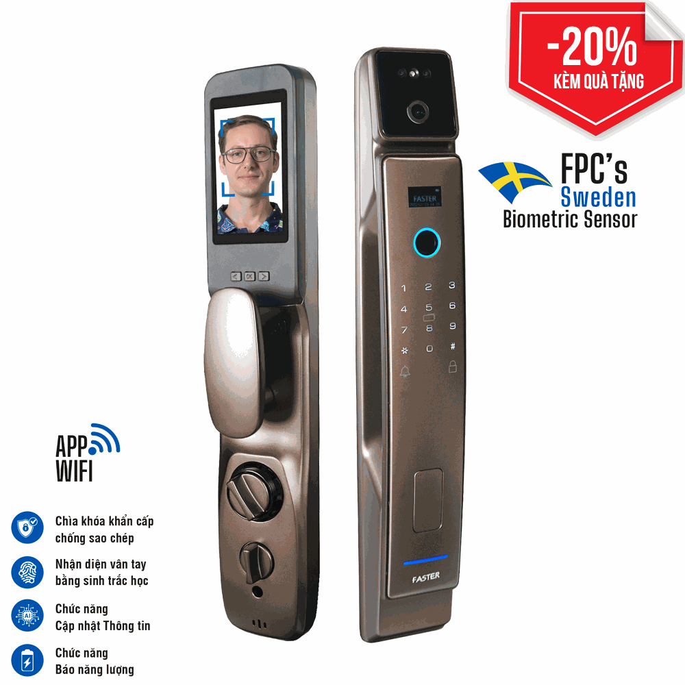 Khóa Face ID Faster FS008FD3D-BS kết nối app
