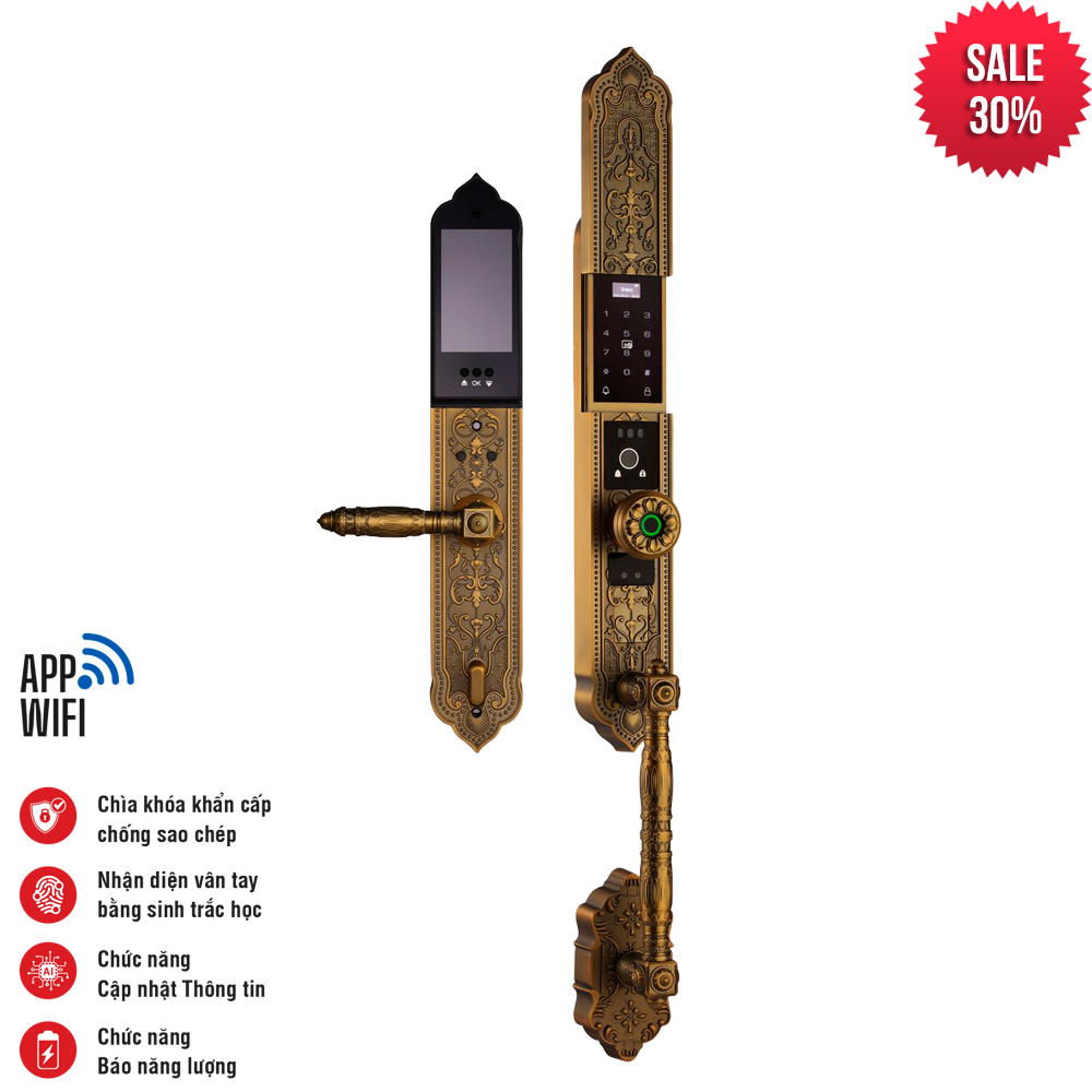 Khóa tân cổ điển Faster FS009GB BRASS Face ID, kết nối app