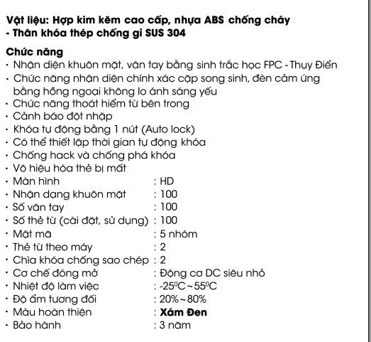 Chi tiết thiết kế Khóa Face ID Demax SL916 GS Chi tiết thiết kế Khóa Face ID Demax SL916 GS