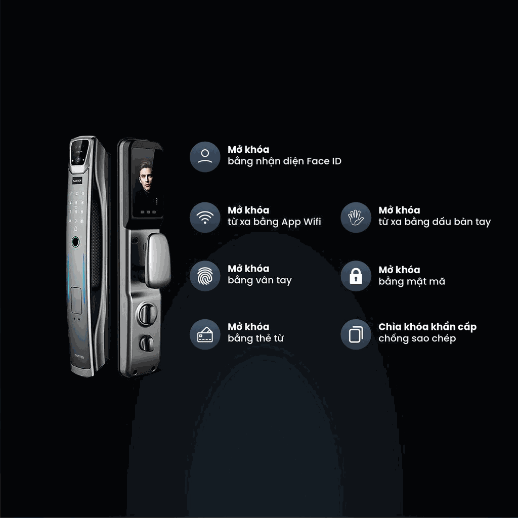 Chi tiết thiết kế Khóa Face ID Faster FS007FD3D-BM Chi tiết thiết kế Khóa Face ID Faster FS007FD3D-BM