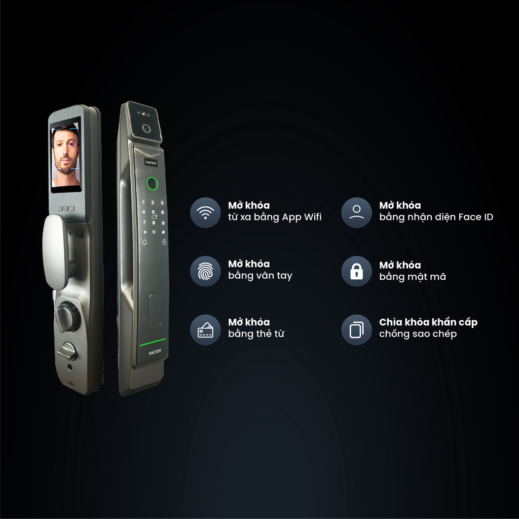 Chi tiết thiết kế Khóa Face ID Faster FS008FD3D-SV Chi tiết thiết kế Khóa Face ID Faster FS008FD3D-SV