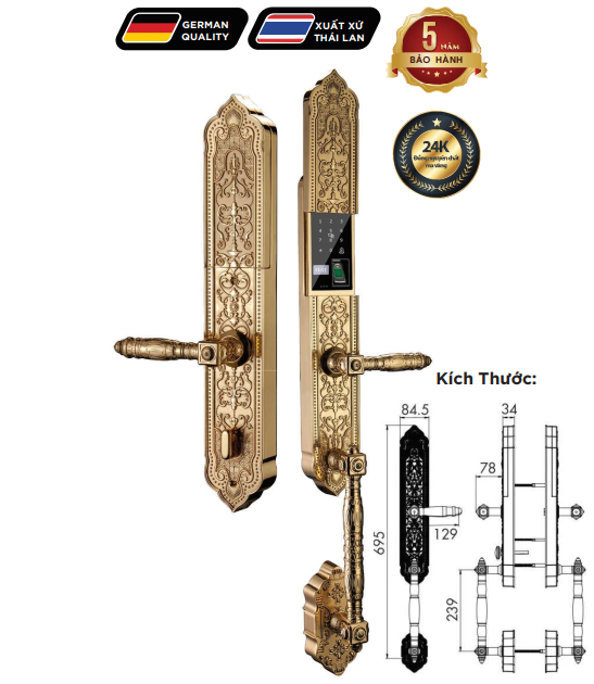 Khóa tân cổ điển Hubert HB DSI8 EU Gold 24K kết nối app