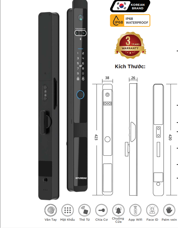 Khóa cửa nhôm Hyundai HY-SLS005F Black chính hãng Khóa cửa nhôm Hyundai HY-SLS005F Black chính hãng
