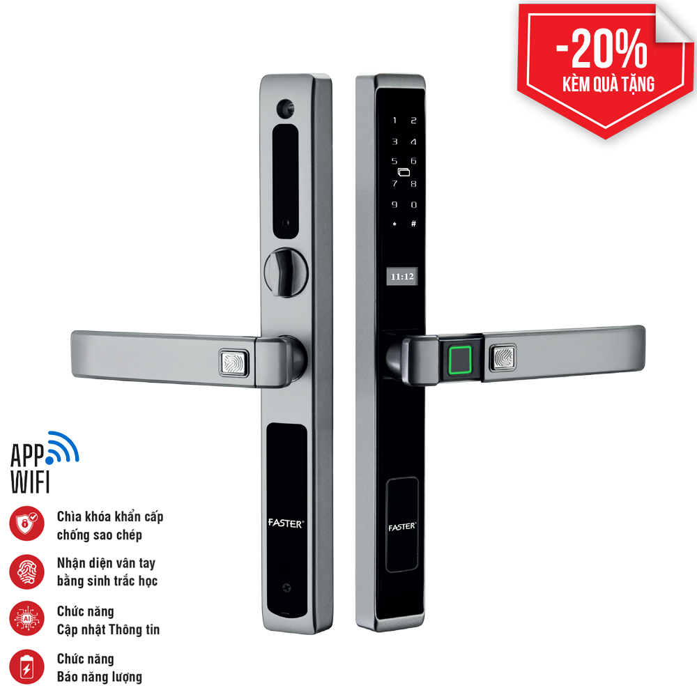 Khóa cửa nhôm Faster FS6900 Grey kết nối app