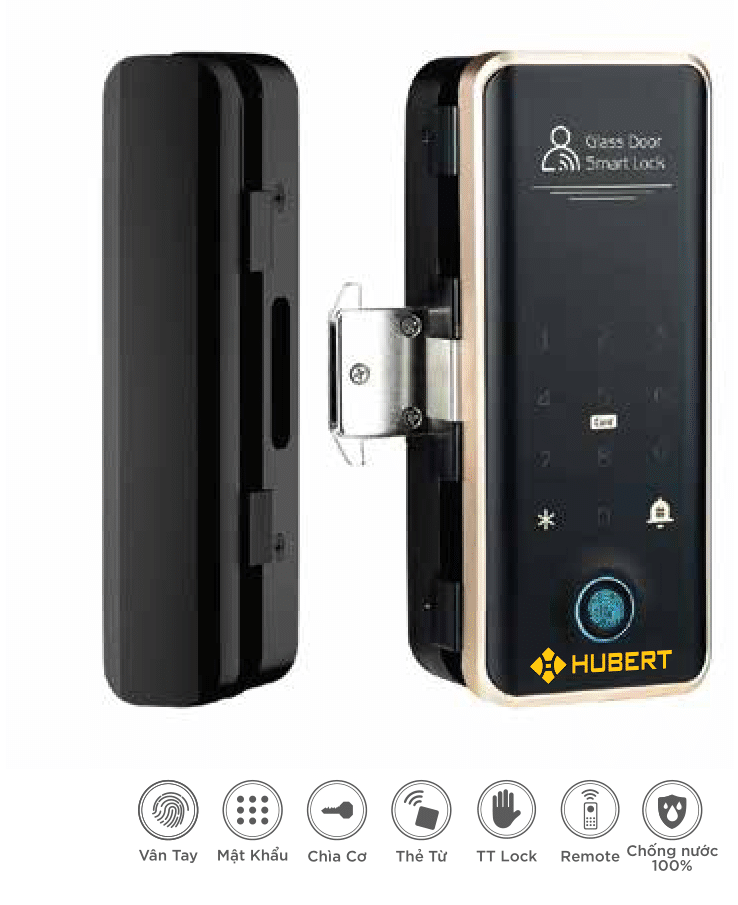 Khóa cửa kính Hubert HB CK68 Black App Bluetooth