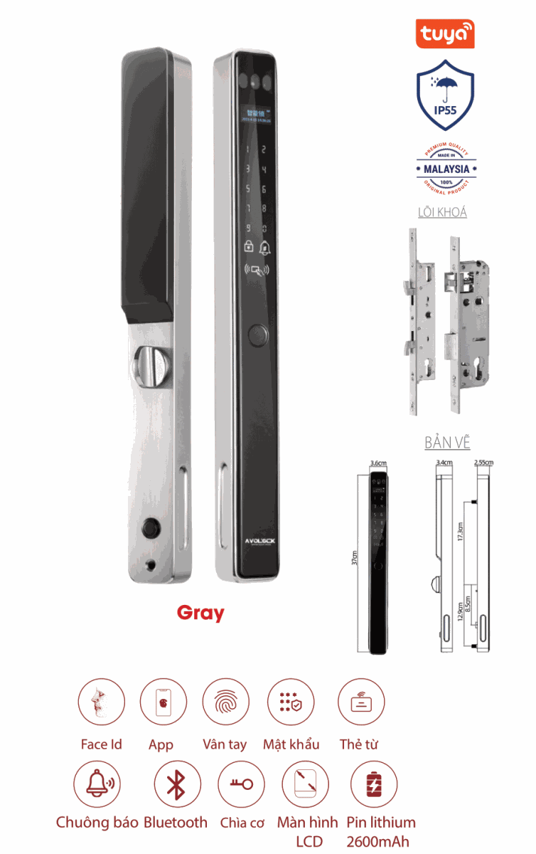 Khóa cửa nhôm Avolock AN-399F Gray chính hãng Khóa cửa nhôm Avolock AN-399F Gray chính hãng