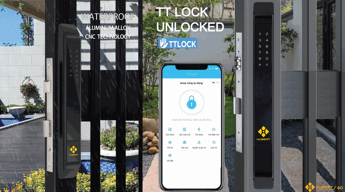 Khóa cửa nhôm Hubert HB CN79 Black Wifi chính hãng Khóa cửa nhôm Hubert HB CN79 Black Wifi chính hãng