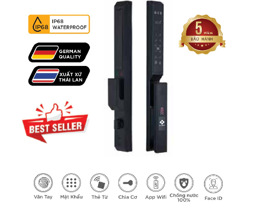 Khóa cửa nhôm Hubert HB CNI6 EU Face ID, App wifi