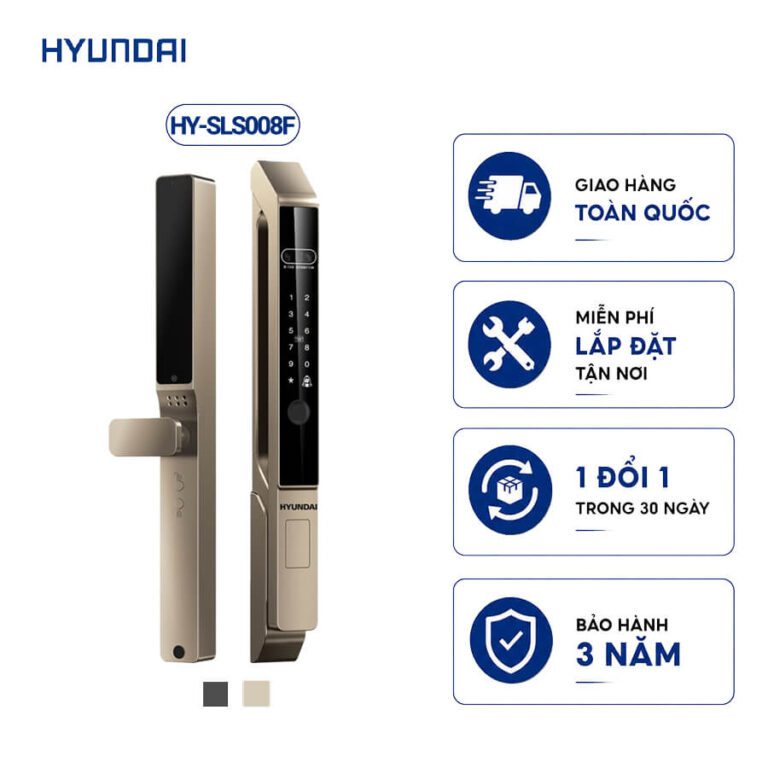 Khóa cửa nhôm Hyundai HY-SLS008F Gold Face ID, App wifi
